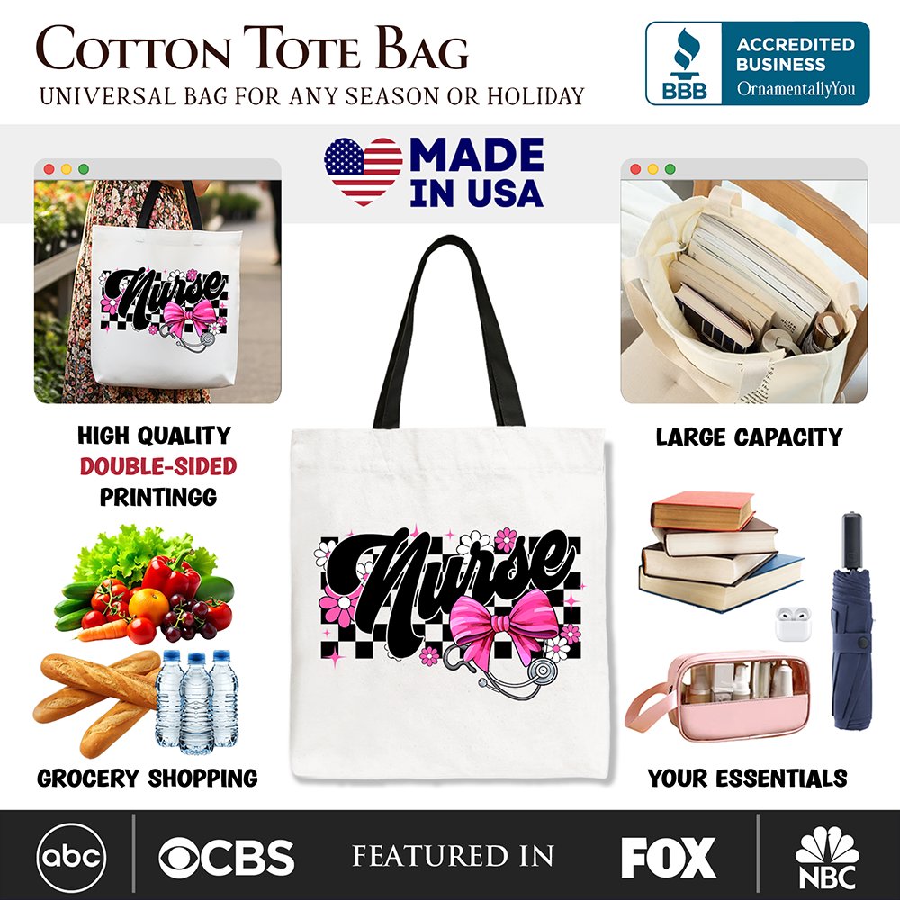 Nurse Floral Pink Bow Canvas Tote and Gifts