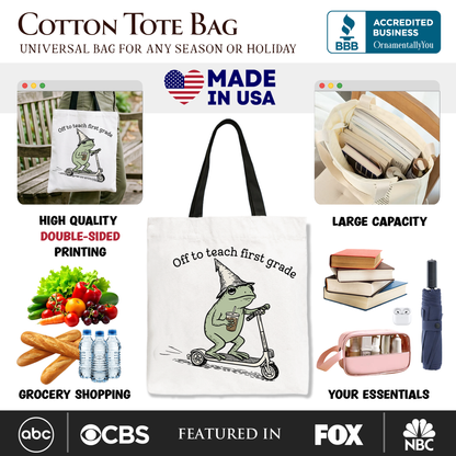 Off To Teach First Grade Frog Heavy Duty Tote Bag