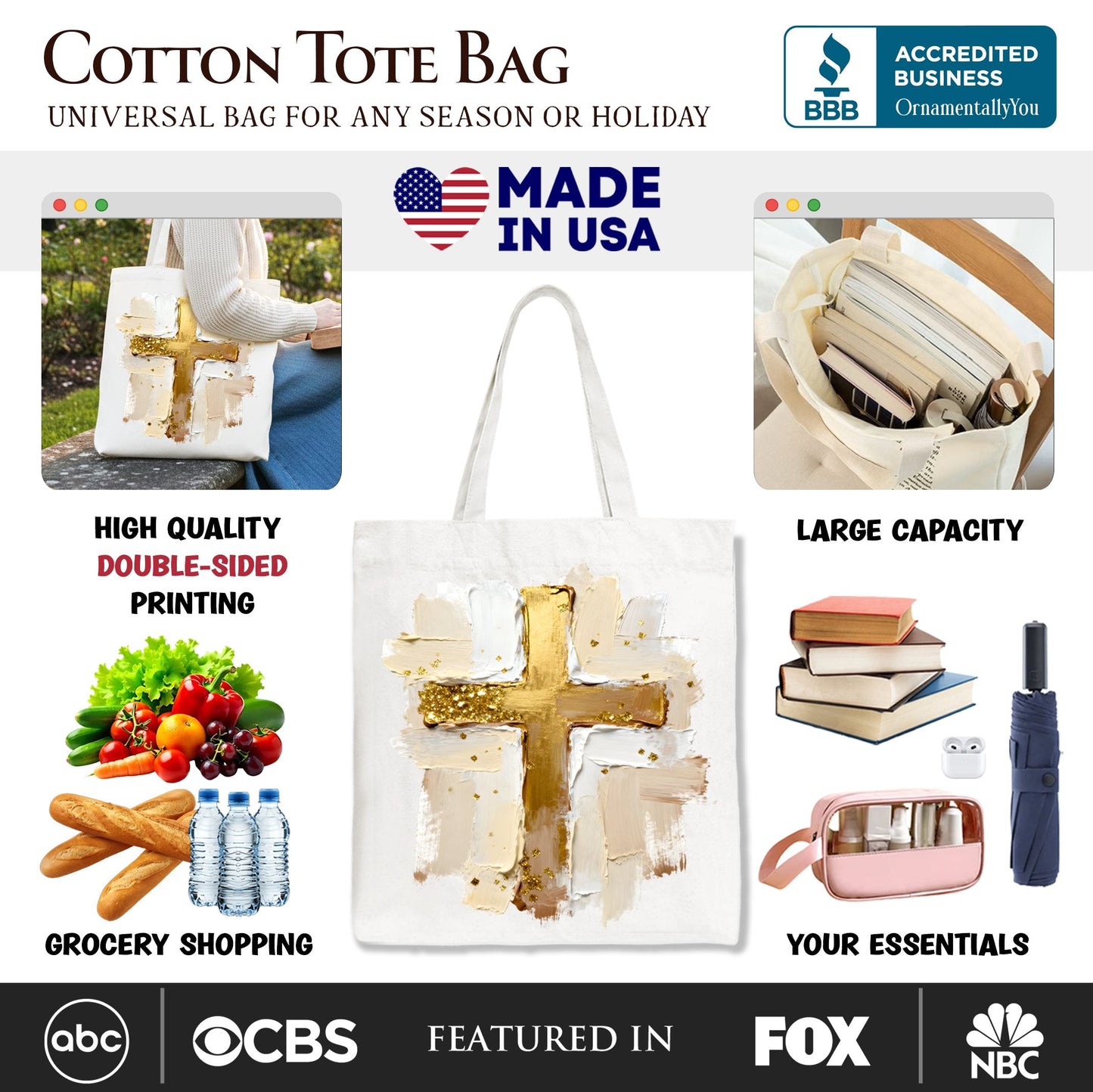 Oil Brushstroke Cross Canvas Tote Bag for Jesus