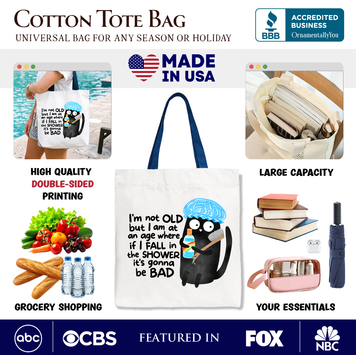 Sarcastic Old Black Cat Shower and Gift Tote