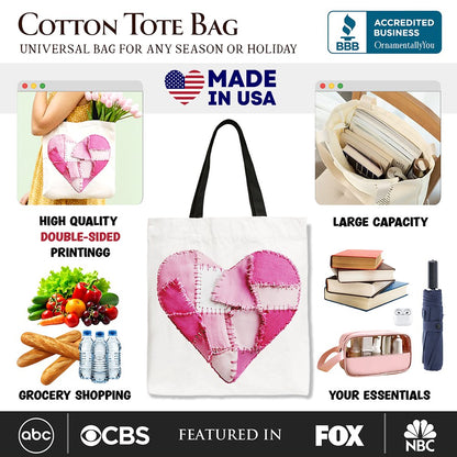 Pink Heart Patchwork Canvas Tote Bag and Gift