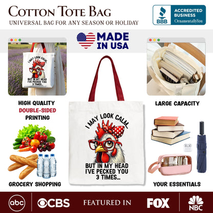 Sassy Chicken Tote Bag With Red Glasses And Bow