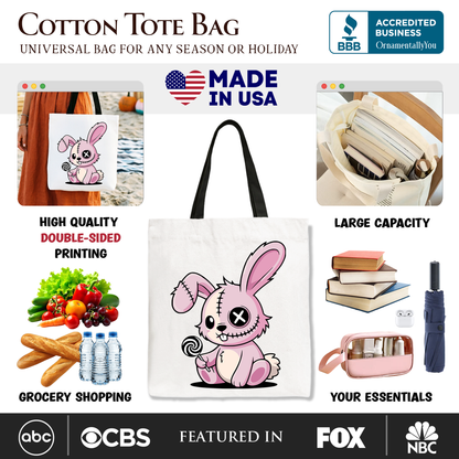 Cute Pink Zombie Bunny And Gothic Canvas Tote Bag