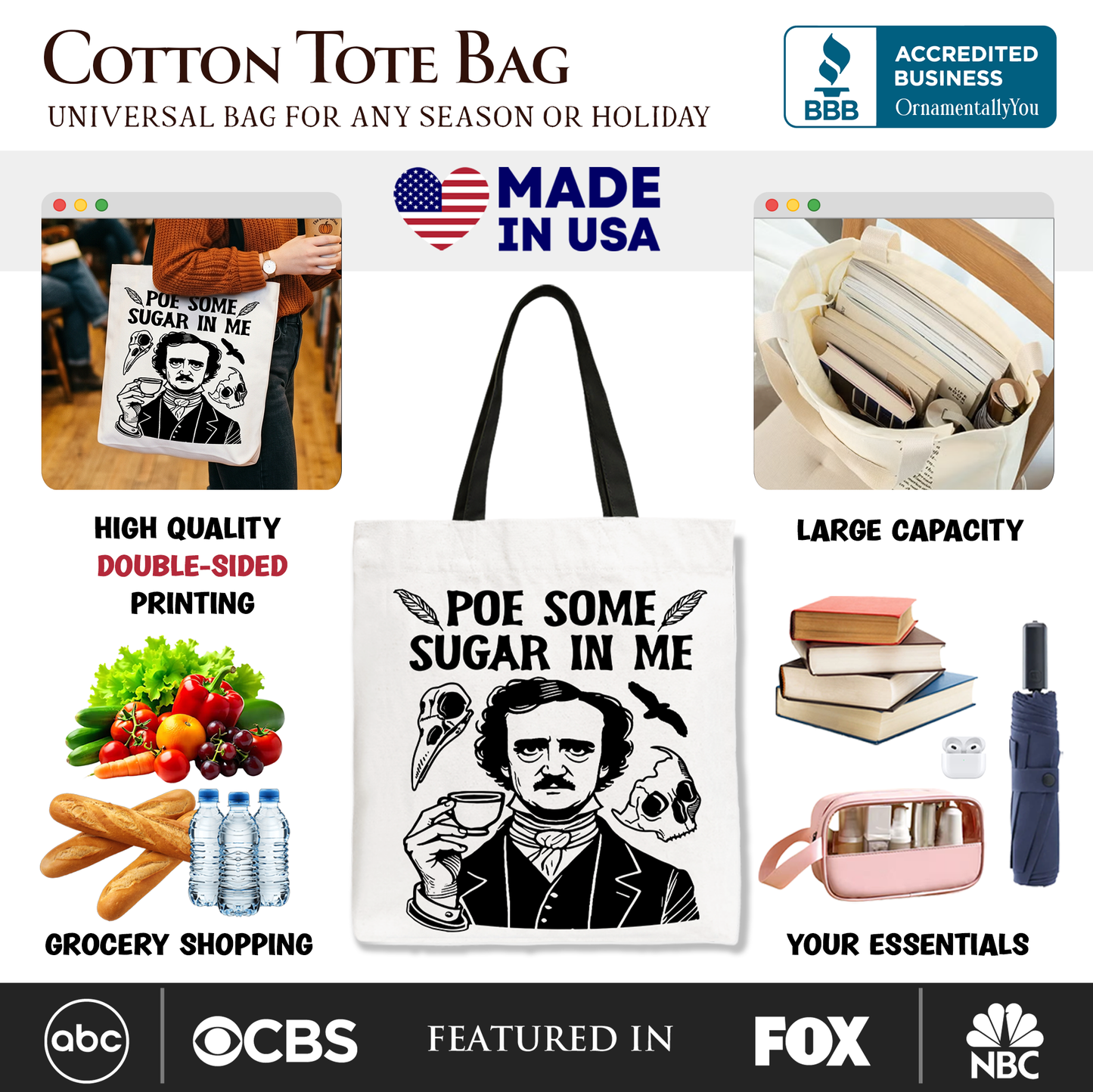 Poe Some Sugar On Me Tote Bag for Dark Academia