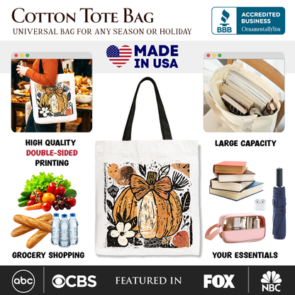 Pumpkin Fall Floral Tote Bag and Coquette Bow