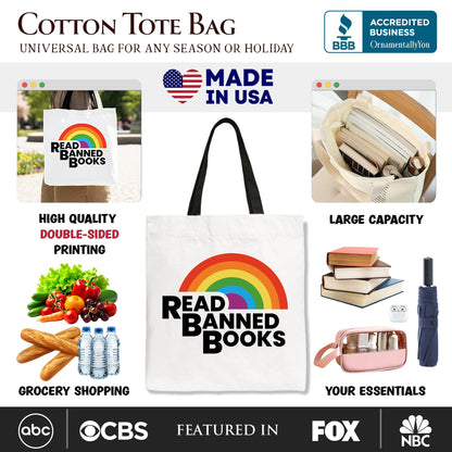 Rainbow Banned Books Canvas Tote Bag and Design