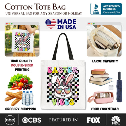 Retro Easter Bunny and Checkered Tote Bag
