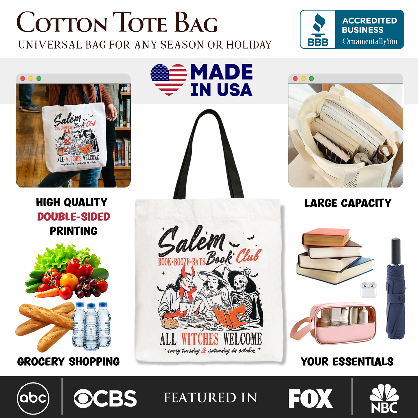 Salem Book Club Witches Tote Bag for a Reader