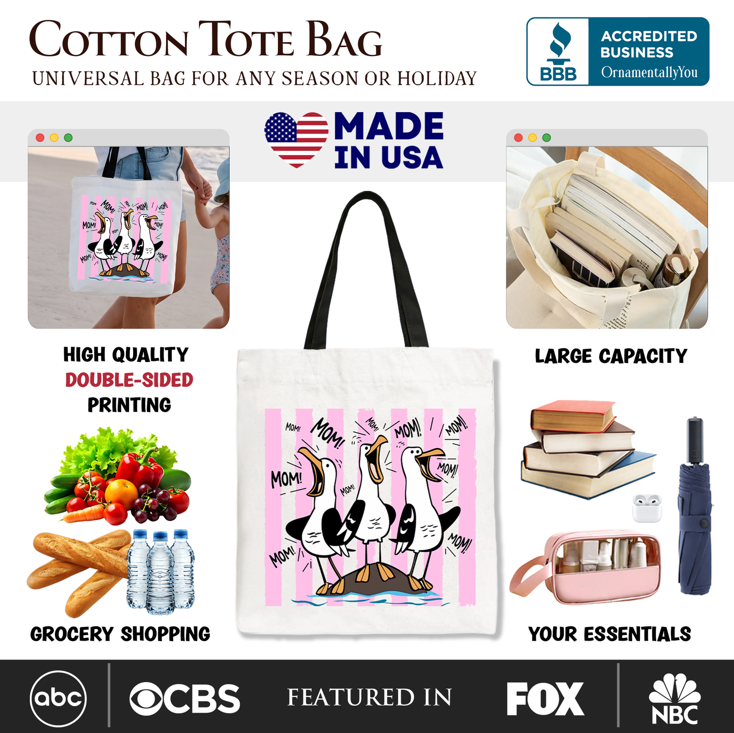 A Funny Seagull Mom Coquette Canvas Tote Bag