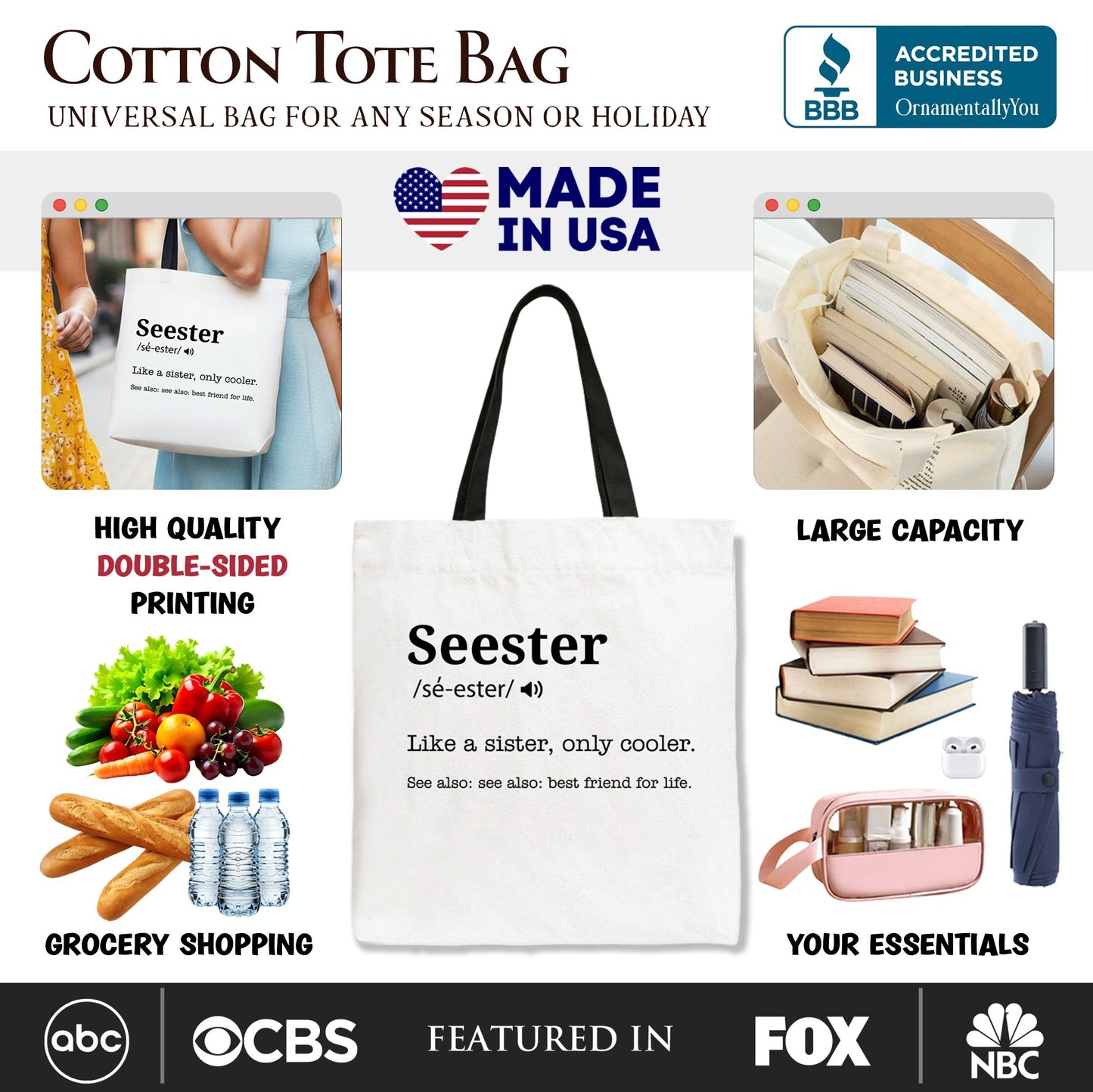 Seester Definition Canvas Tote Bag for a Sister