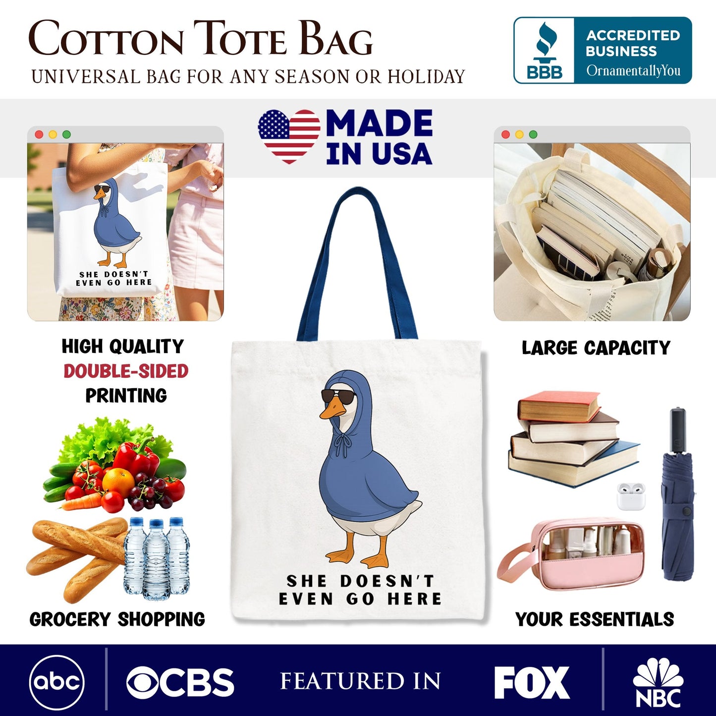 She Doesn't Even Go Here Silly Canvas Tote