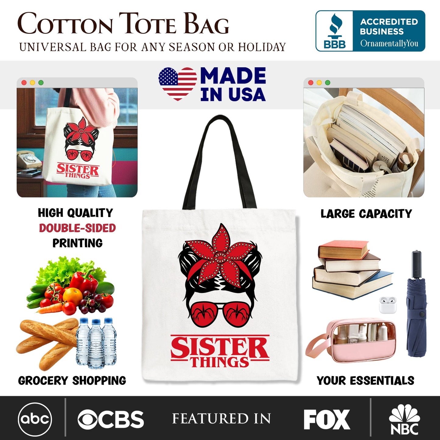 Sister Things Messy Bun Retro Canvas Tote