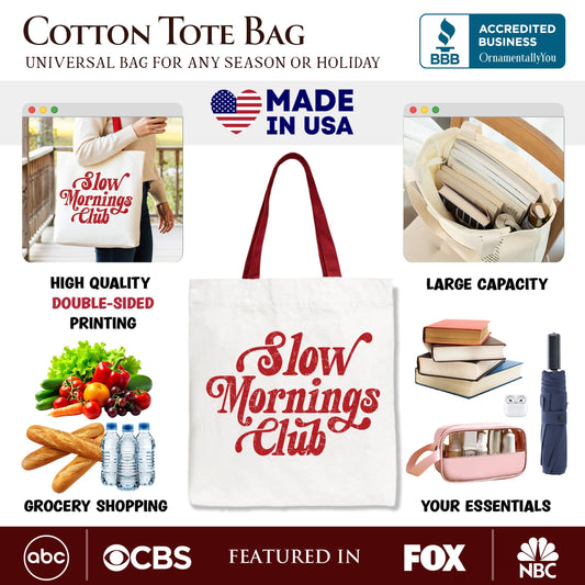 Slow Mornings Club Canvas Tote Bag a Cozy Gift