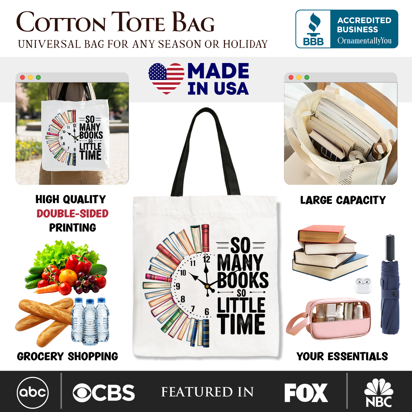 So Many Books So Little Time for Book Lover Tote