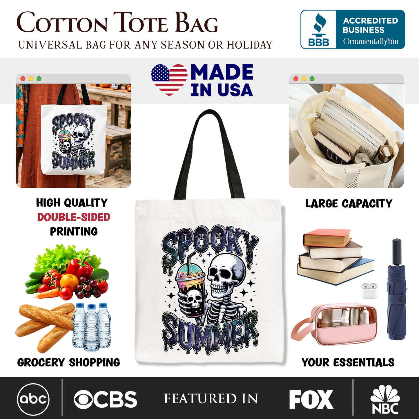 Spooky Summer Skeleton Tote Bag for Coffee Fans