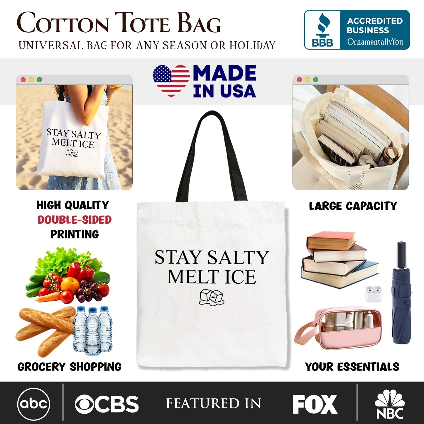 Stay Salty Melt Ice Canvas Tote Bag and Handles