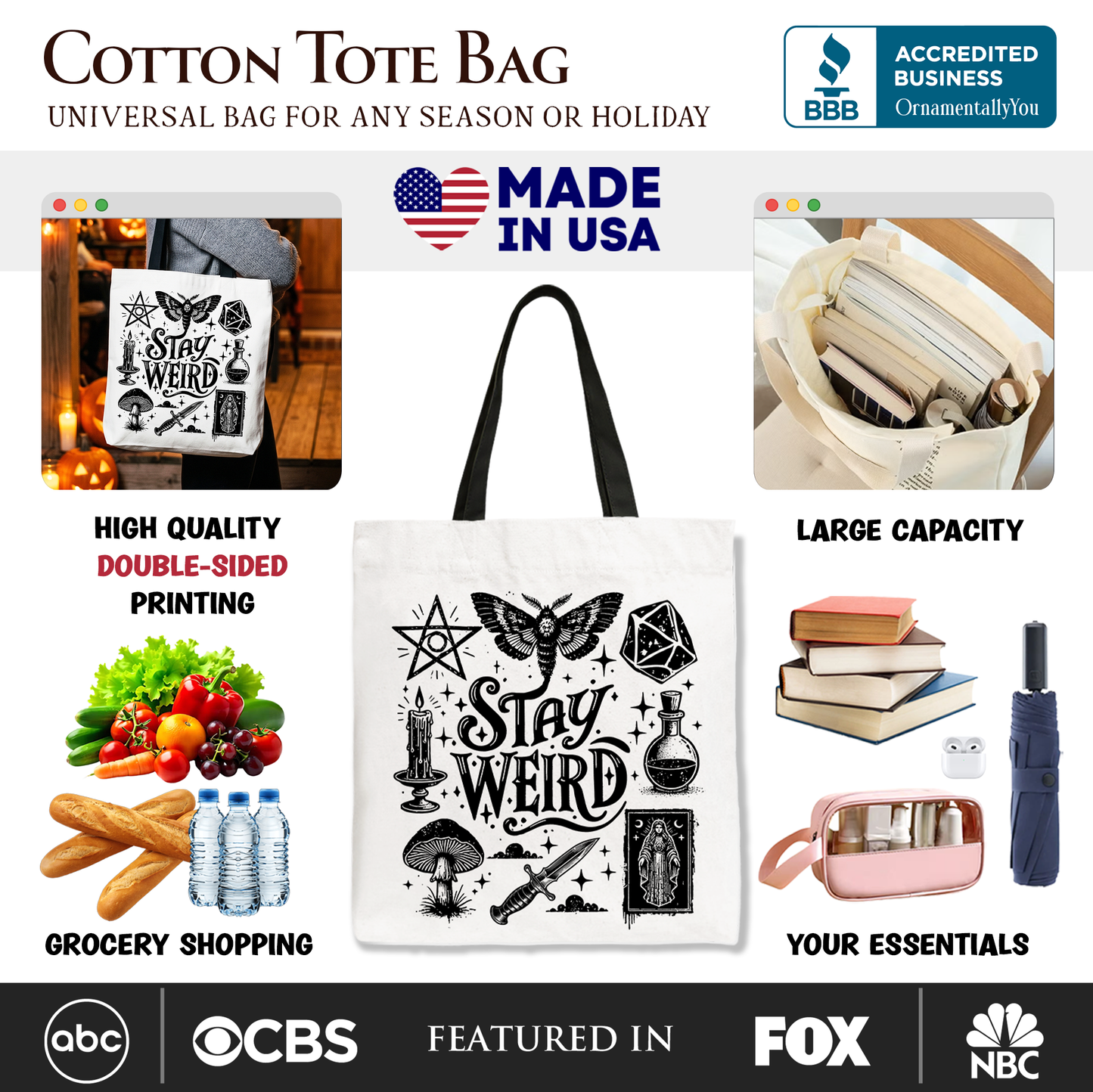 Stay Weird Witchy Canvas Tote Bag For Women