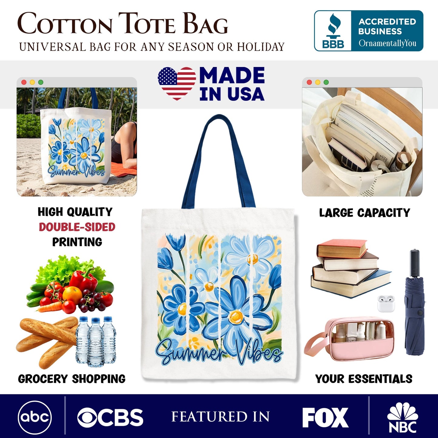 Summer Brushstroke Flowers and Canvas Tote Bag