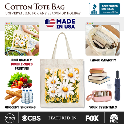 Cute Summer Daisy Canvas Tote Bag for Daily Use