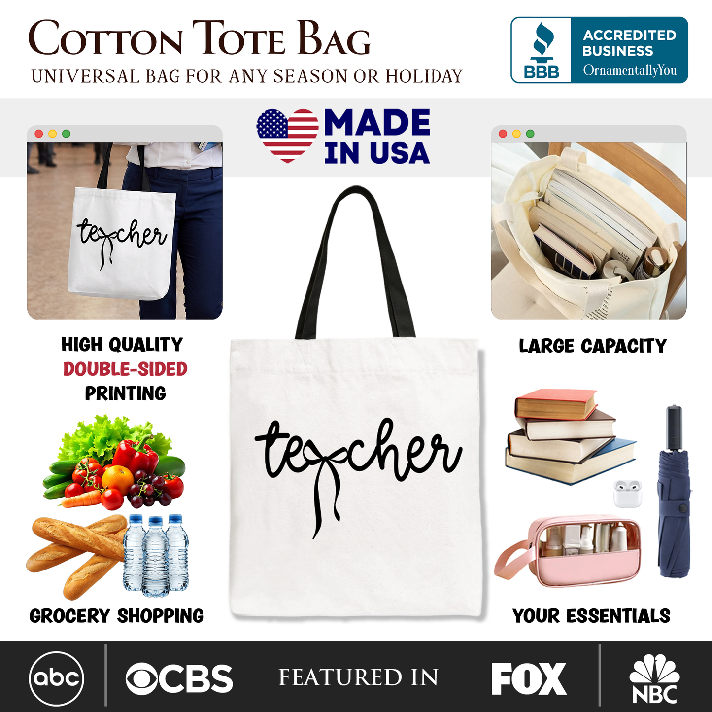 Coquette Bow Canvas Tote Bag and Teacher Gifts