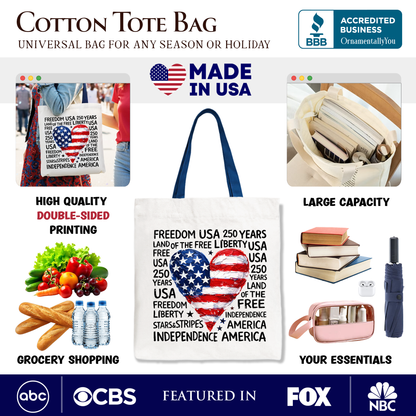 Retro Usa Heart and Patriotic Canvas Tote