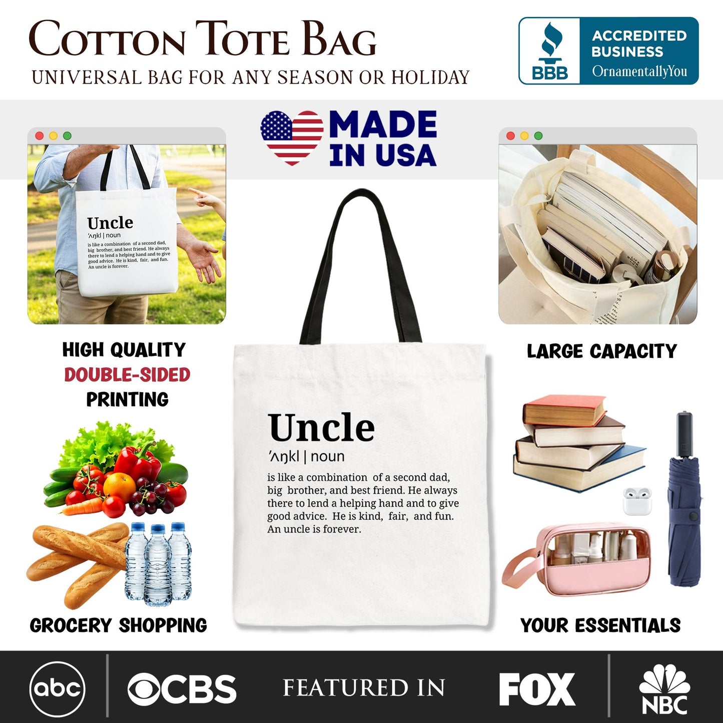 Funny Uncle Definition and Canvas Tote Bag