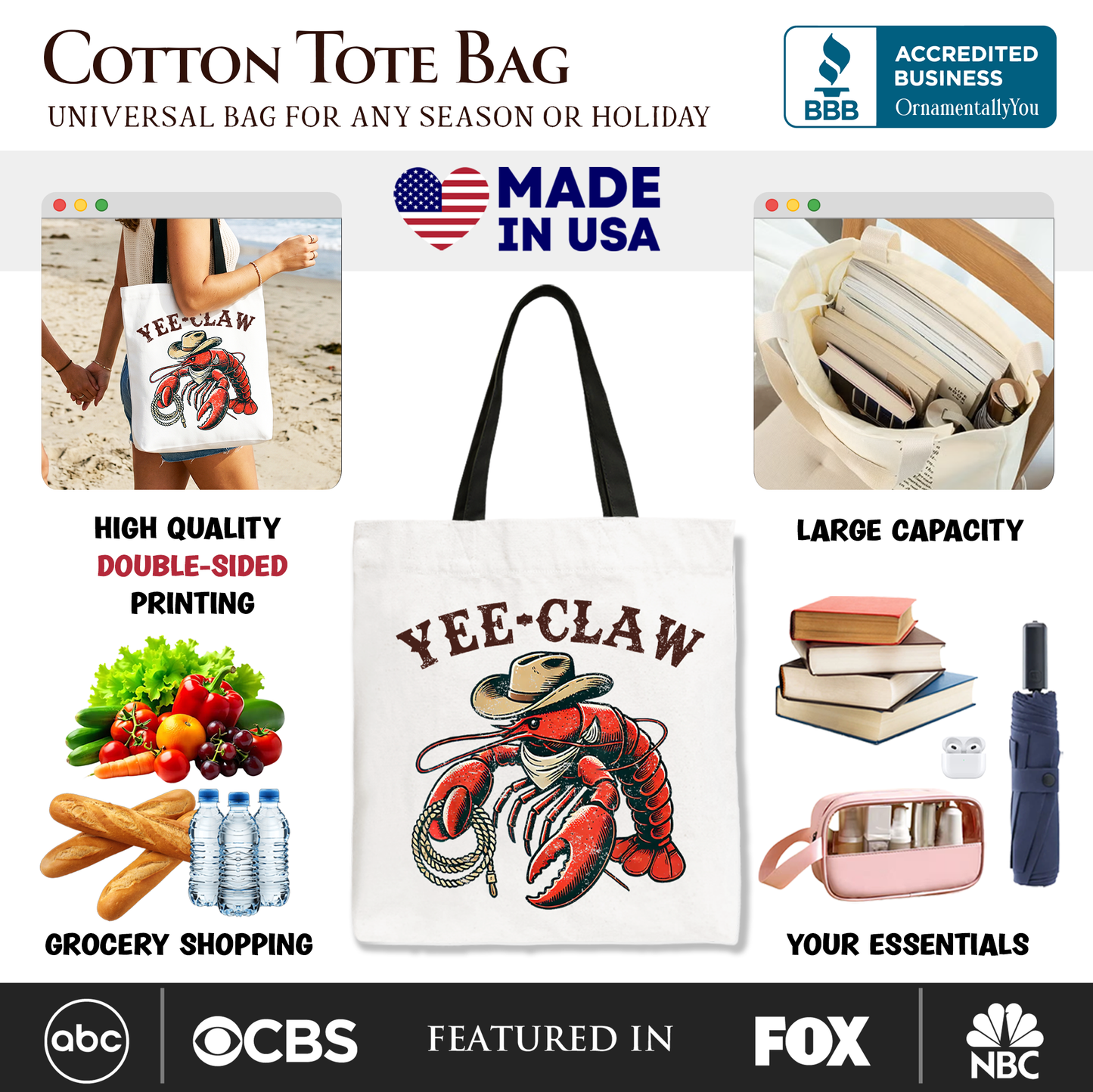 Funny Yee Claw Lobster and Western Tote Bag