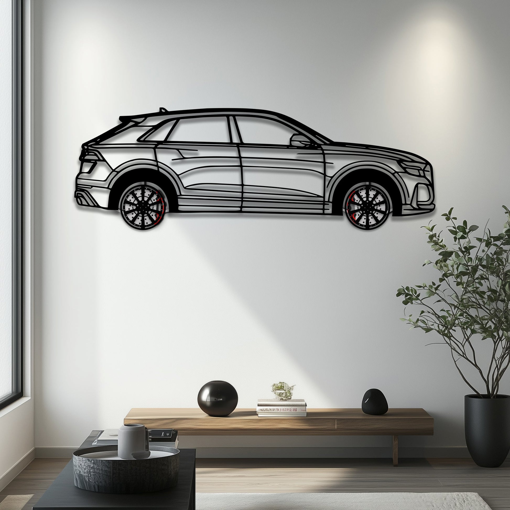 Audi Q8 Metal Car Wall Art with Rotating Wheels - Handmade Luxury SUV Silhouette Decor - Automotive Wall Art for Petrolheads - KAFMEKA095 - Tampa Home & Garden Store
