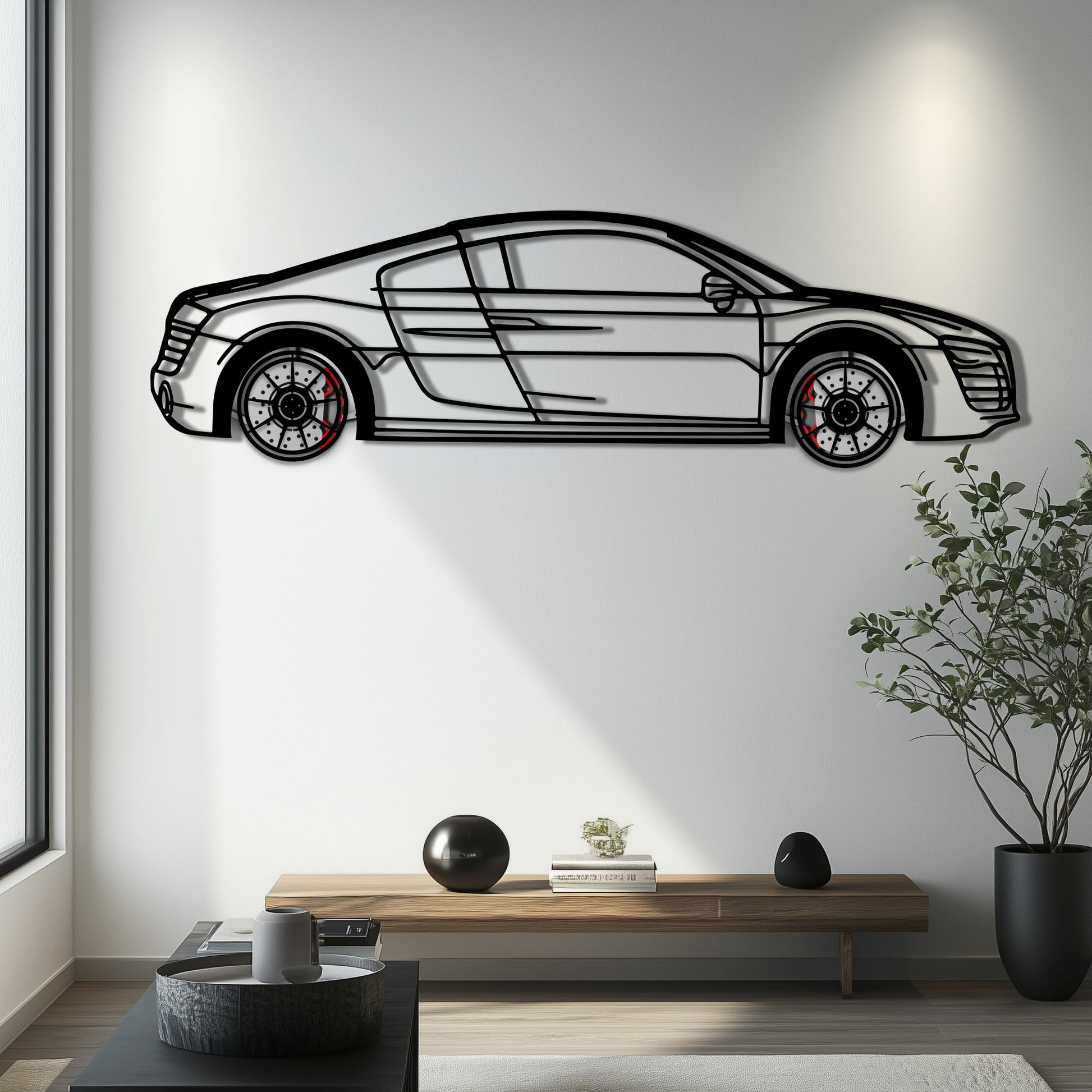 Audi R8 Metal Car Wall Art with Rotating Wheels - Exotic Supercar Silhouette Decor - Interactive Automotive Wall Art KAFMEKA096 - Tampa Home & Garden Store