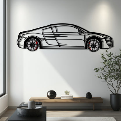 Audi R8 Metal Car Wall Art with Rotating Wheels - Exotic Supercar Silhouette Decor - Interactive Automotive Wall Art KAFMEKA096 - Tampa Home & Garden Store