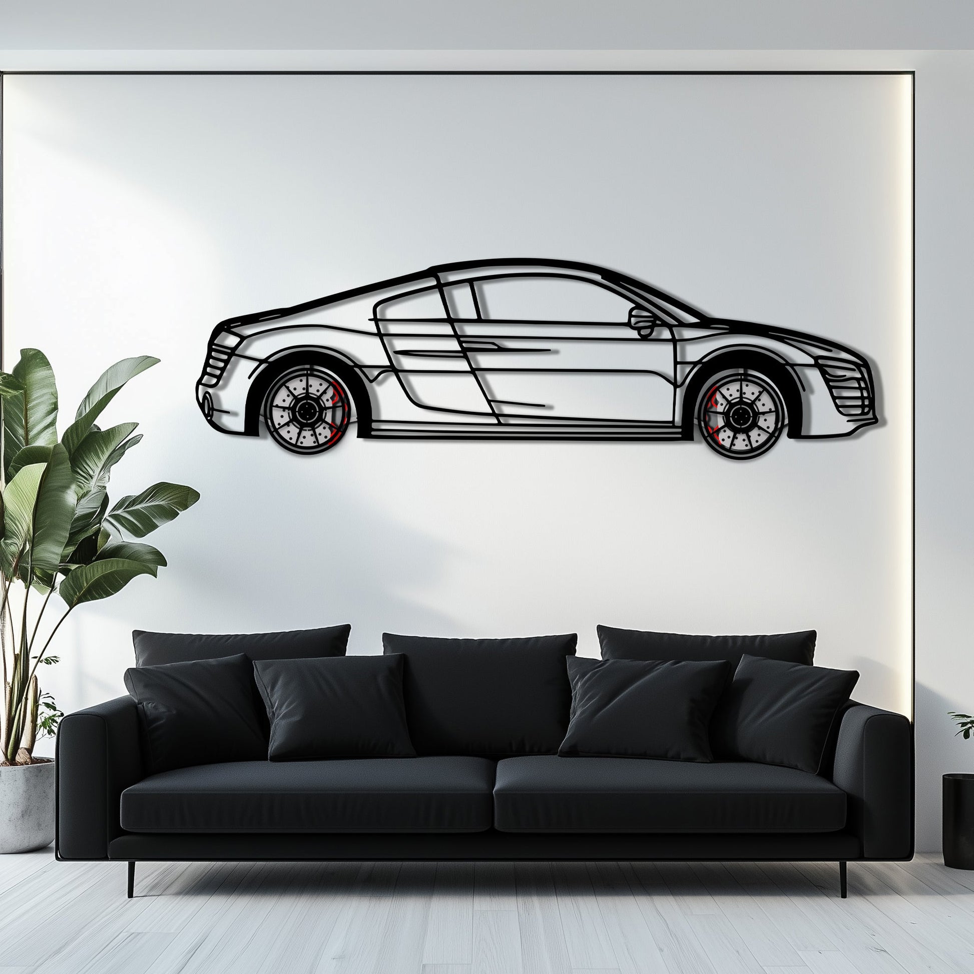 Audi R8 Metal Car Wall Art with Rotating Wheels - Exotic Supercar Silhouette Decor - Interactive Automotive Wall Art KAFMEKA096 - Tampa Home & Garden Store