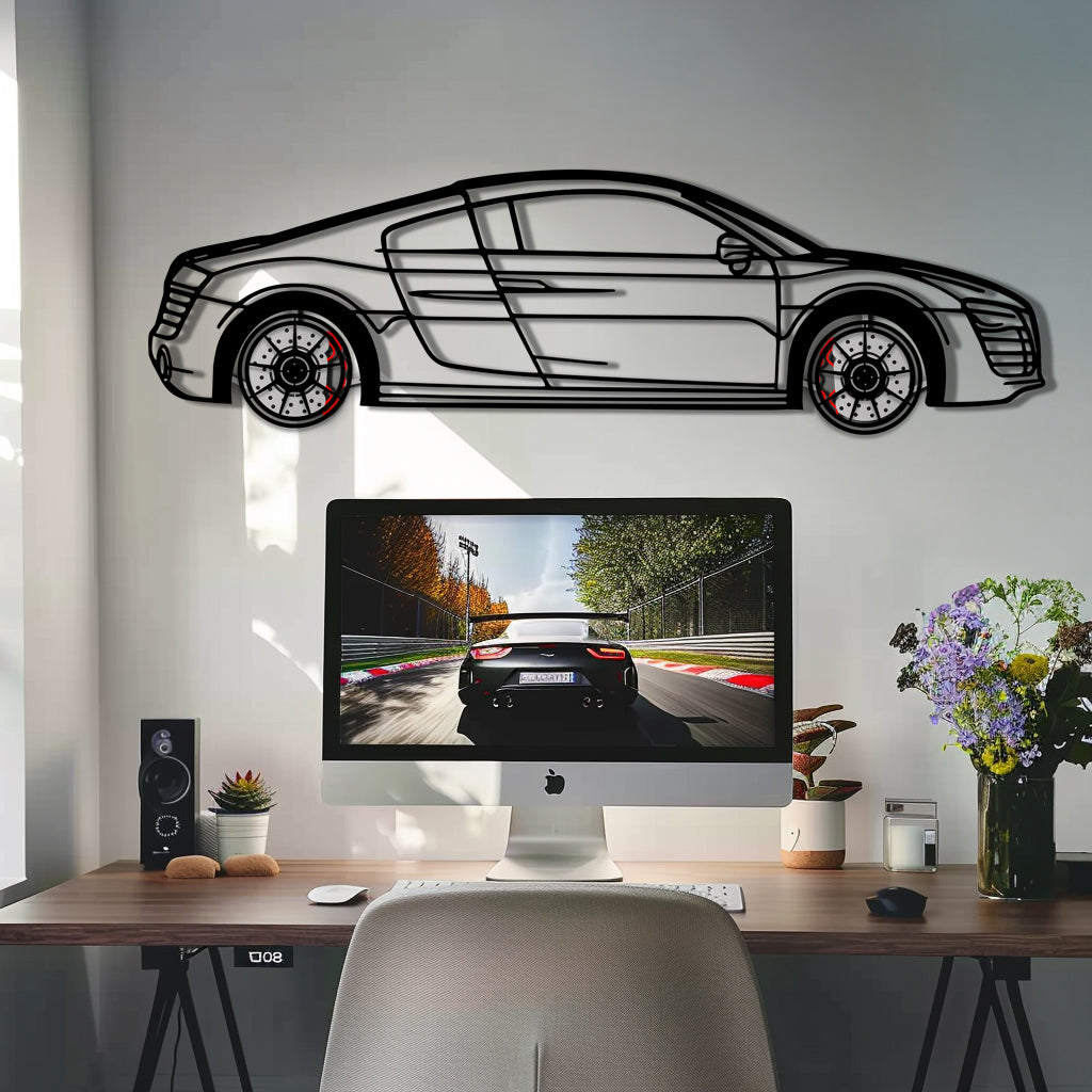 Audi R8 Metal Car Wall Art with Rotating Wheels - Exotic Supercar Silhouette Decor - Interactive Automotive Wall Art KAFMEKA096 - Tampa Home & Garden Store