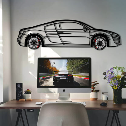 Audi R8 Metal Car Wall Art with Rotating Wheels - Exotic Supercar Silhouette Decor - Interactive Automotive Wall Art KAFMEKA096 - Tampa Home & Garden Store