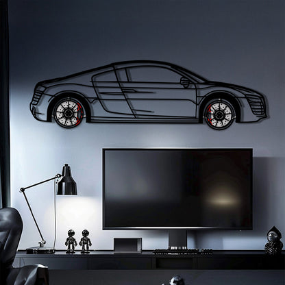 Audi R8 Metal Car Wall Art with Rotating Wheels - Exotic Supercar Silhouette Decor - Interactive Automotive Wall Art KAFMEKA096 - Tampa Home & Garden Store
