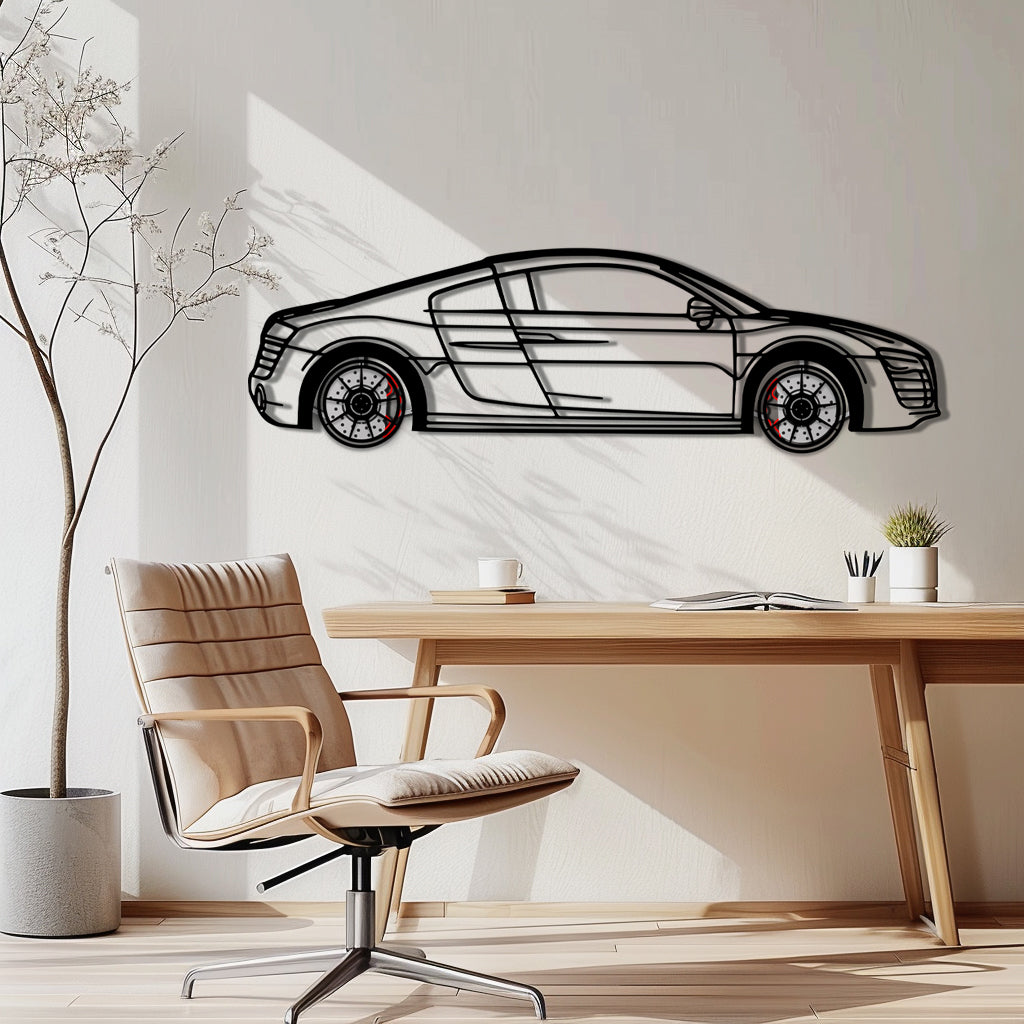Audi R8 Metal Car Wall Art with Rotating Wheels - Exotic Supercar Silhouette Decor - Interactive Automotive Wall Art KAFMEKA096 - Tampa Home & Garden Store
