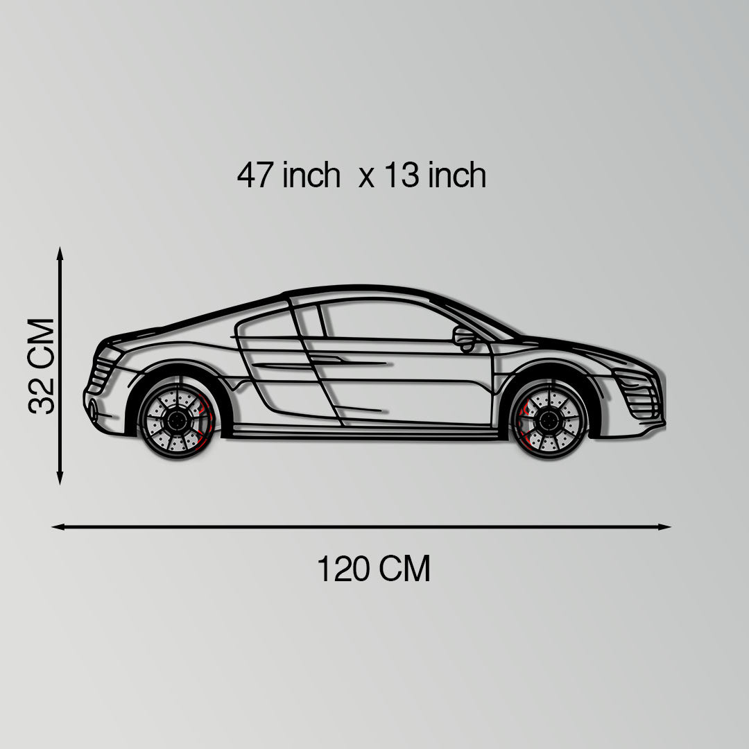 Audi R8 Metal Car Wall Art with Rotating Wheels - Exotic Supercar Silhouette Decor - Interactive Automotive Wall Art KAFMEKA096 - Tampa Home & Garden Store