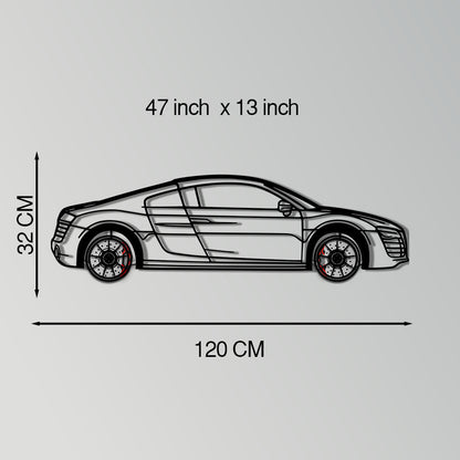 Audi R8 Metal Car Wall Art with Rotating Wheels - Exotic Supercar Silhouette Decor - Interactive Automotive Wall Art KAFMEKA096 - Tampa Home & Garden Store