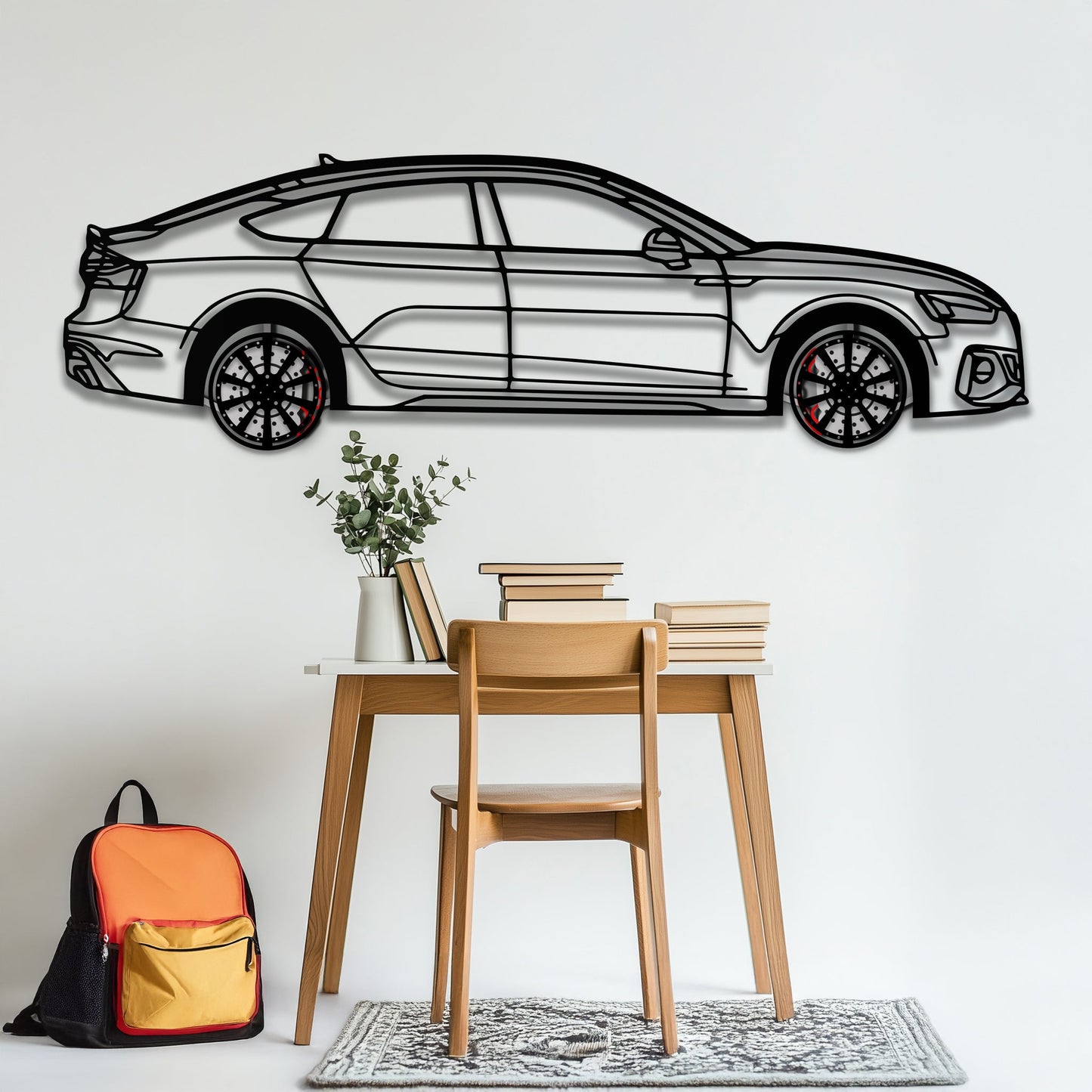 Audi RS5 Metal Car Wall Art with Rotating Wheels - Performance Sportback Silhouette Decor - Interactive Automotive Wall Art - KAFMEKA097 - Tampa Home & Garden Store
