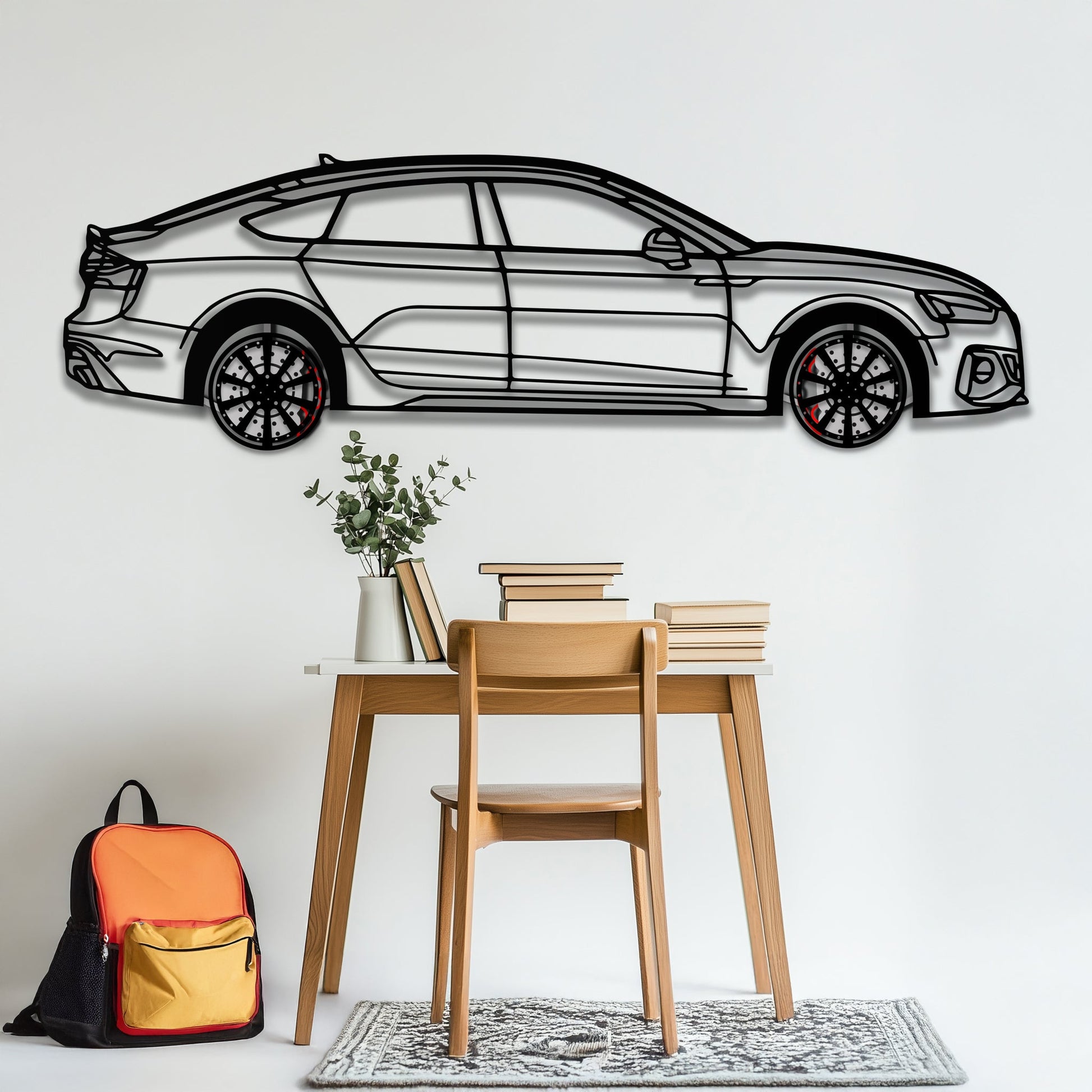 Audi RS5 Metal Car Wall Art with Rotating Wheels - Performance Sportback Silhouette Decor - Interactive Automotive Wall Art - KAFMEKA097 - Tampa Home & Garden Store