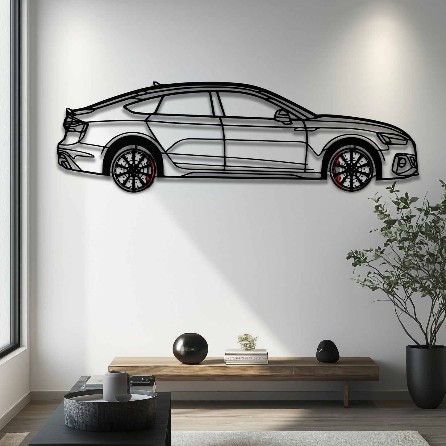 Audi RS5 Metal Car Wall Art with Rotating Wheels - Performance Sportback Silhouette Decor - Interactive Automotive Wall Art - KAFMEKA097 - Tampa Home & Garden Store