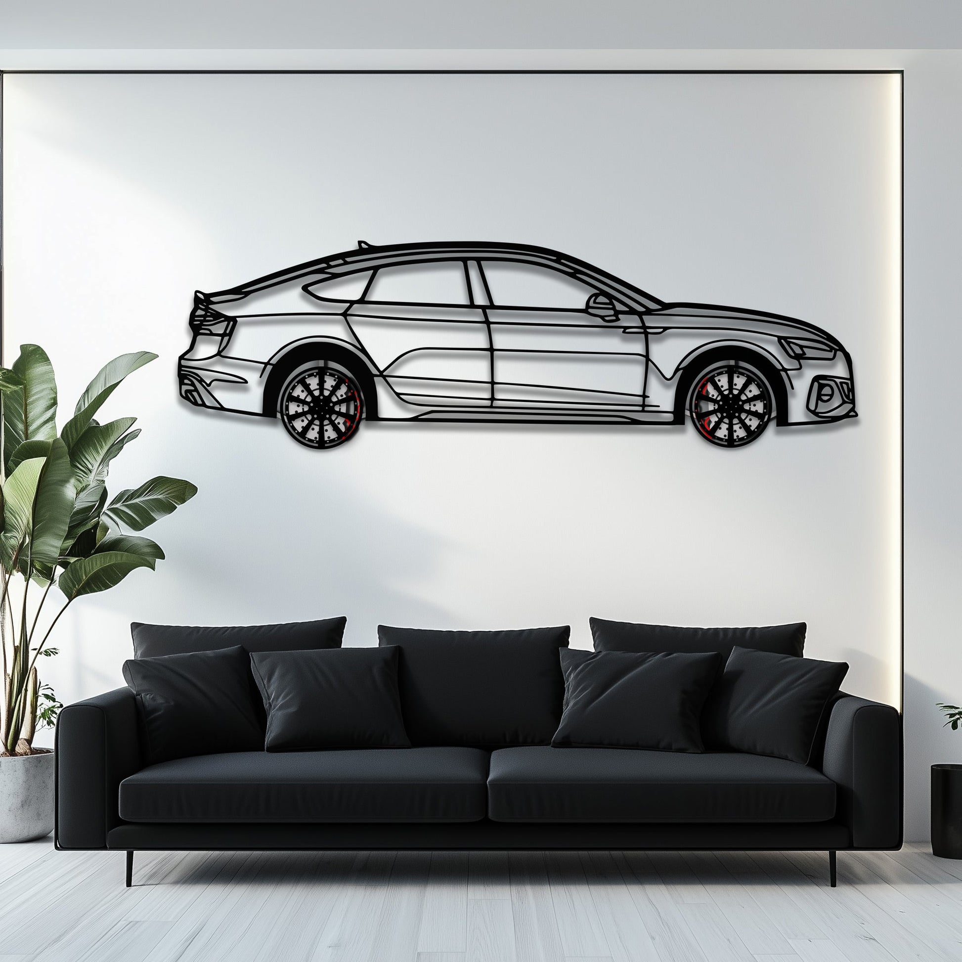 Audi RS5 Metal Car Wall Art with Rotating Wheels - Performance Sportback Silhouette Decor - Interactive Automotive Wall Art - KAFMEKA097 - Tampa Home & Garden Store