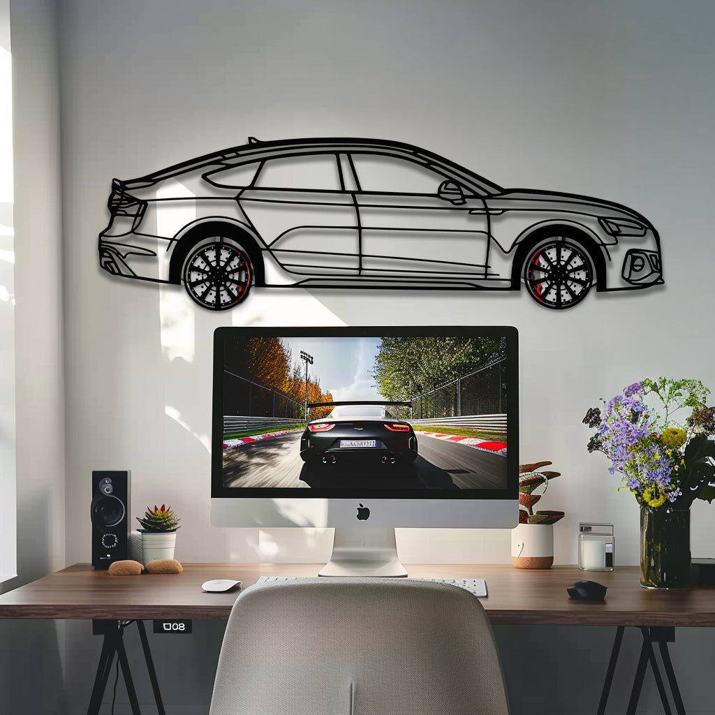 Audi RS5 Metal Car Wall Art with Rotating Wheels - Performance Sportback Silhouette Decor - Interactive Automotive Wall Art - KAFMEKA097 - Tampa Home & Garden Store
