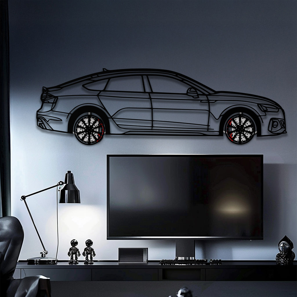 Audi RS5 Metal Car Wall Art with Rotating Wheels - Performance Sportback Silhouette Decor - Interactive Automotive Wall Art - KAFMEKA097 - Tampa Home & Garden Store