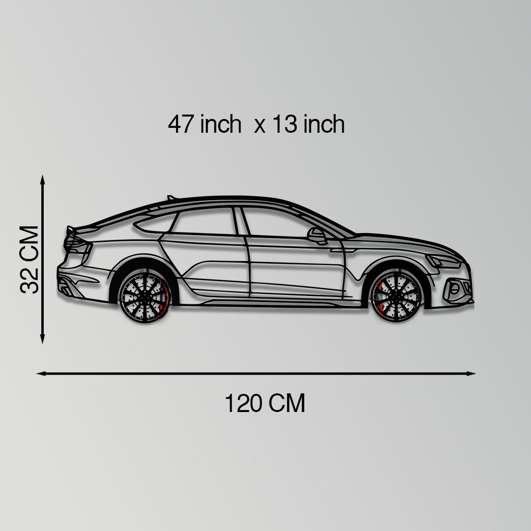 Audi RS5 Metal Car Wall Art with Rotating Wheels - Performance Sportback Silhouette Decor - Interactive Automotive Wall Art - KAFMEKA097 - Tampa Home & Garden Store
