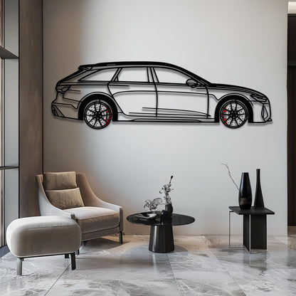 Audi RS6 Avant Metal Car Wall Art with Rotating Wheels - Super Wagon Silhouette Decor - Interactive Automotive Wall Art - KAFMEKA098 - Tampa Home & Garden Store