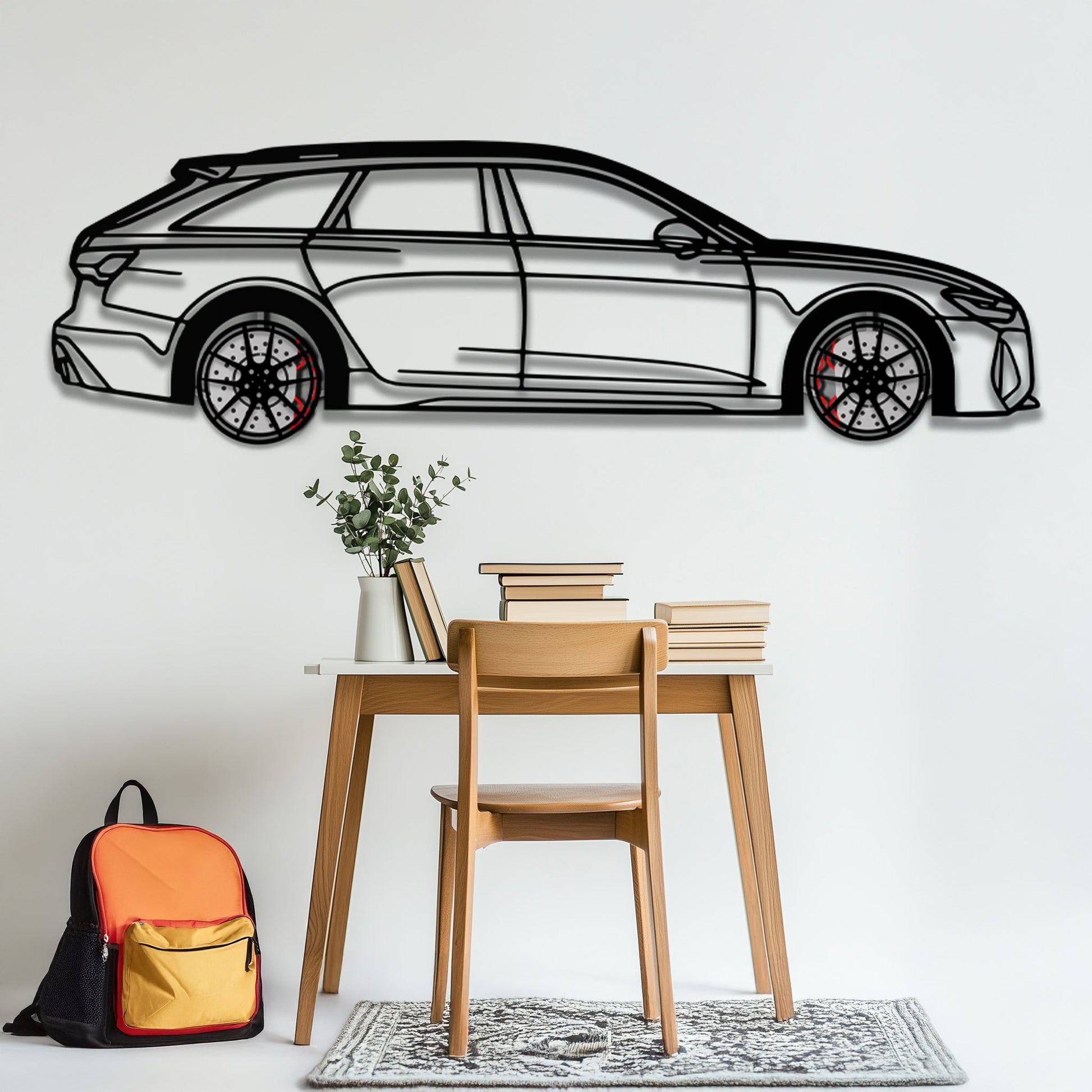 Audi RS6 Avant Metal Car Wall Art with Rotating Wheels - Super Wagon Silhouette Decor - Interactive Automotive Wall Art - KAFMEKA098 - Tampa Home & Garden Store