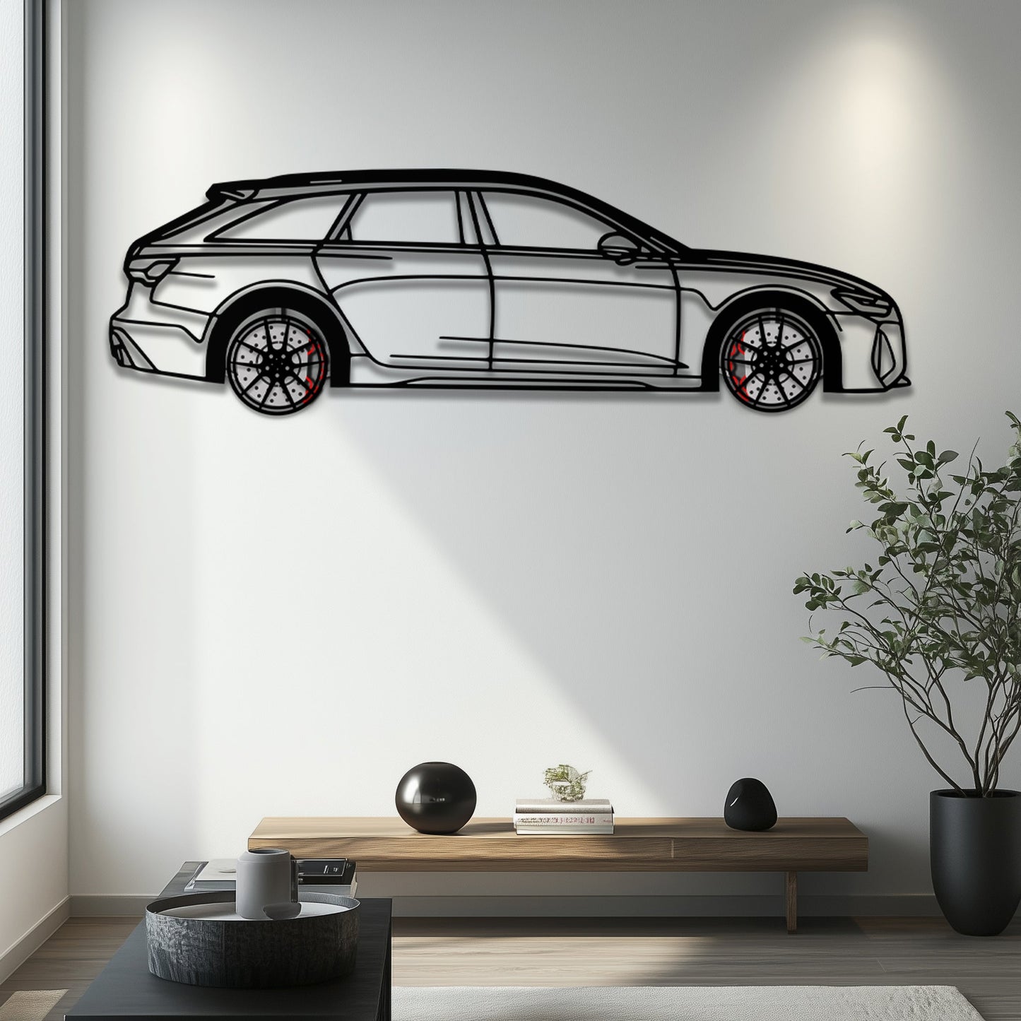 Audi RS6 Avant Metal Car Wall Art with Rotating Wheels - Super Wagon Silhouette Decor - Interactive Automotive Wall Art - KAFMEKA098 - Tampa Home & Garden Store