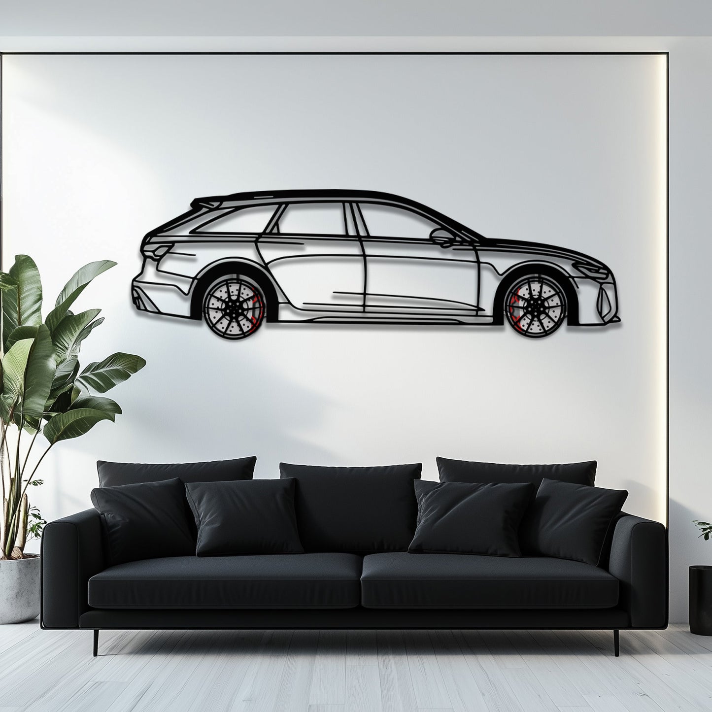 Audi RS6 Avant Metal Car Wall Art with Rotating Wheels - Super Wagon Silhouette Decor - Interactive Automotive Wall Art - KAFMEKA098 - Tampa Home & Garden Store
