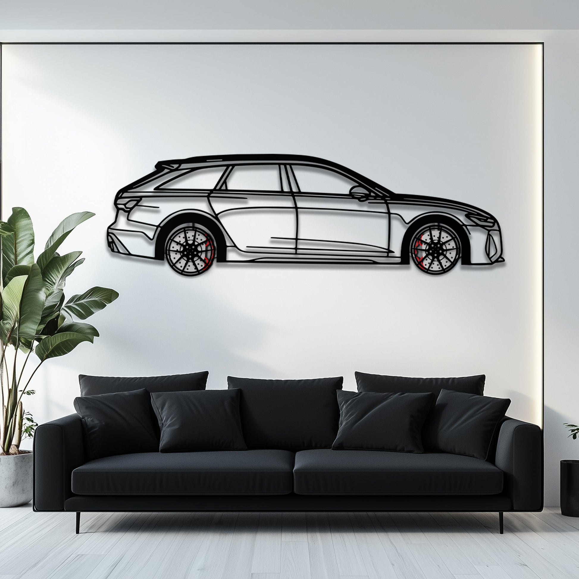 Audi RS6 Avant Metal Car Wall Art with Rotating Wheels - Super Wagon Silhouette Decor - Interactive Automotive Wall Art - KAFMEKA098 - Tampa Home & Garden Store