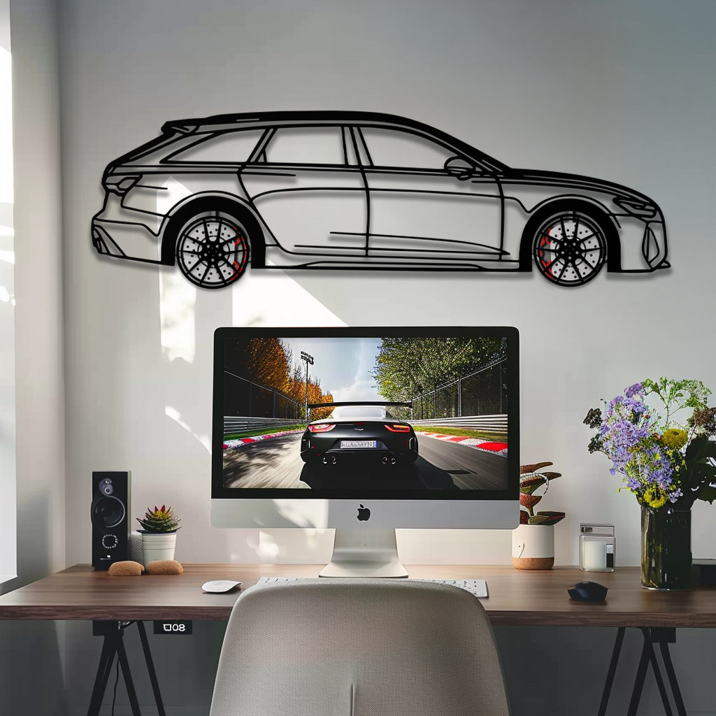 Audi RS6 Avant Metal Car Wall Art with Rotating Wheels - Super Wagon Silhouette Decor - Interactive Automotive Wall Art - KAFMEKA098 - Tampa Home & Garden Store